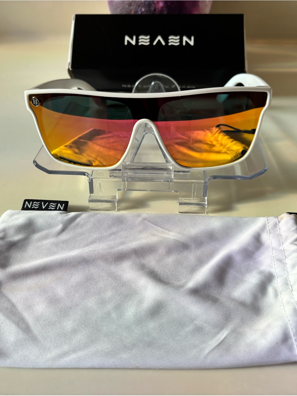NEVEN LEGEND Muse Men's Sunglasses White Plastic Frame Gold Mirrored Lens